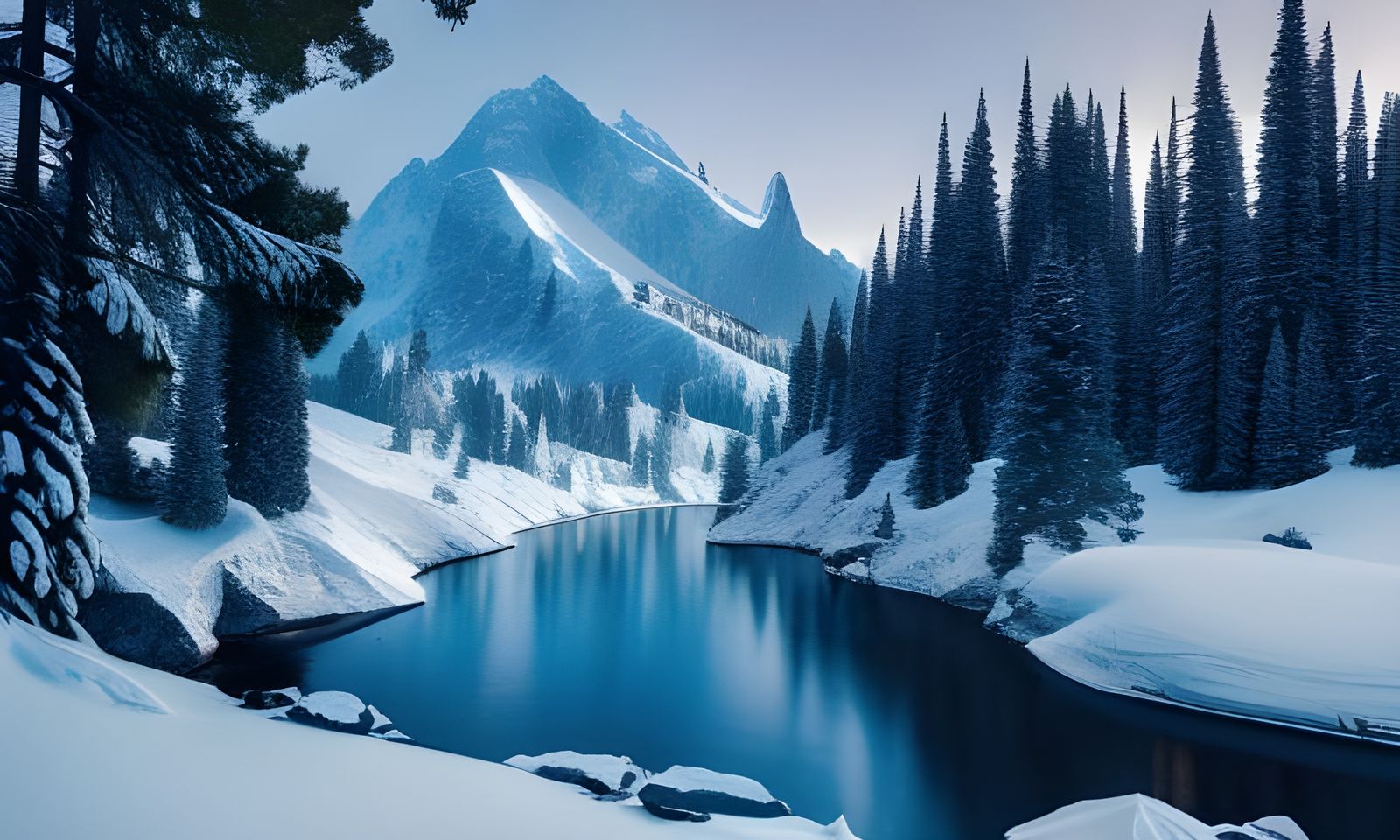 Snowy Mountain Valley: Hyperdetailed Matte Photography