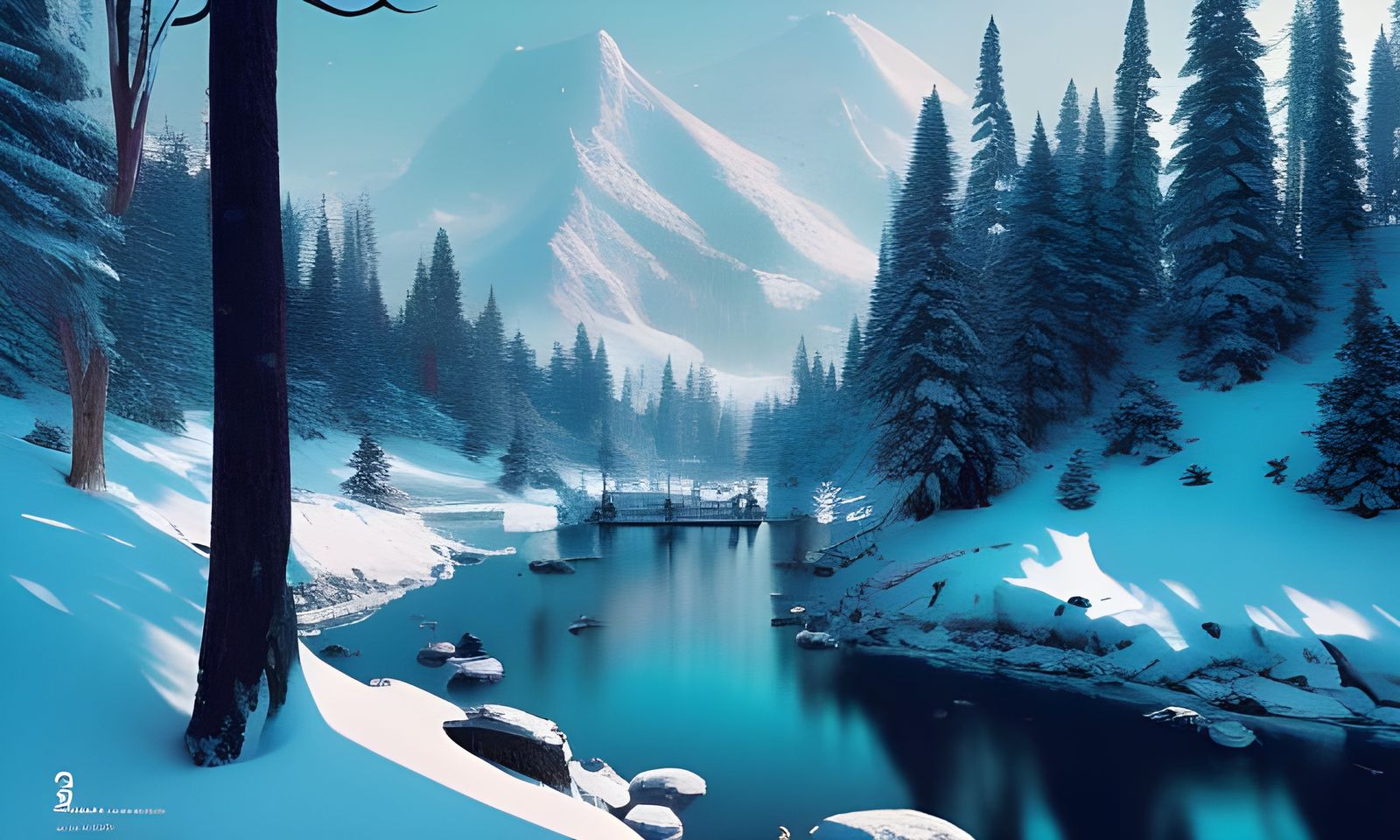 Snowy Mountain Valley in Cel-Shaded Matte Photography