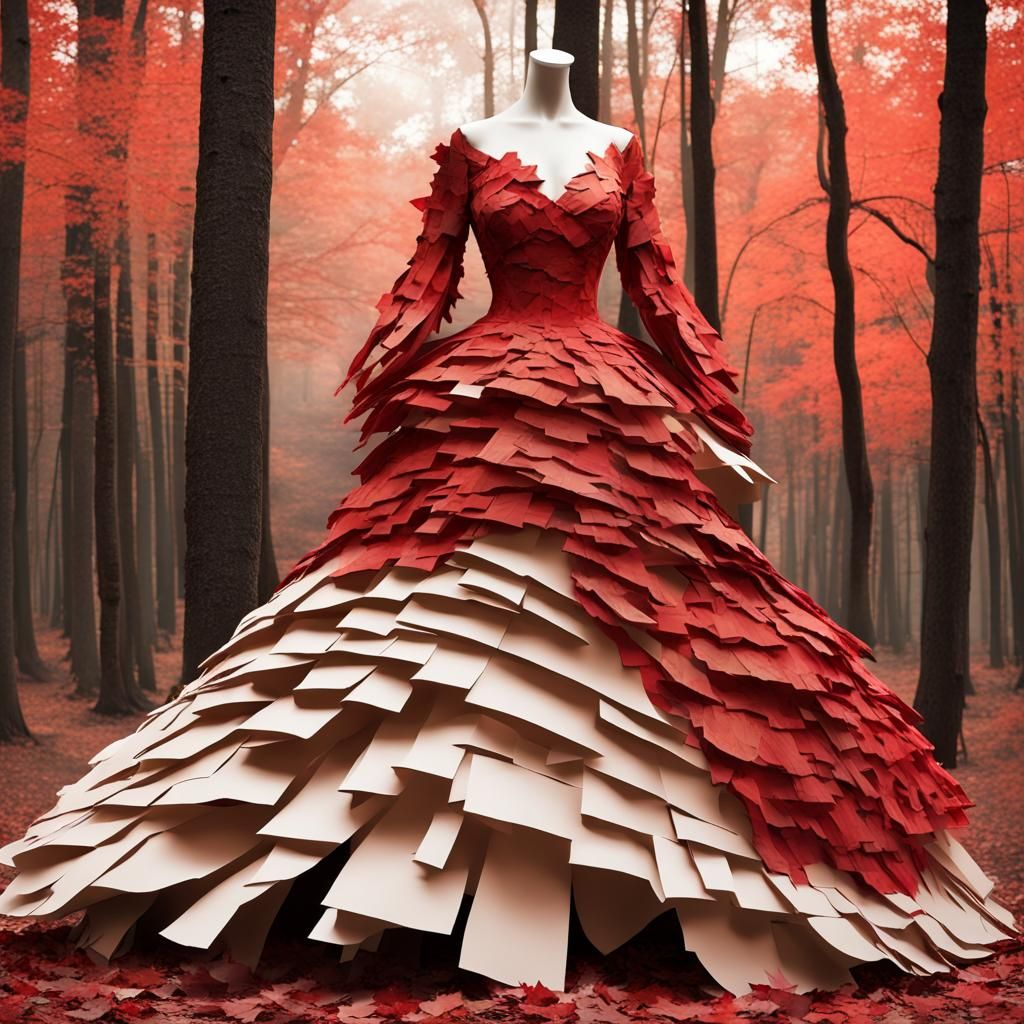 Fine Art Paper Collage :  Tiered Ripped Paper  Ball Gown : A...