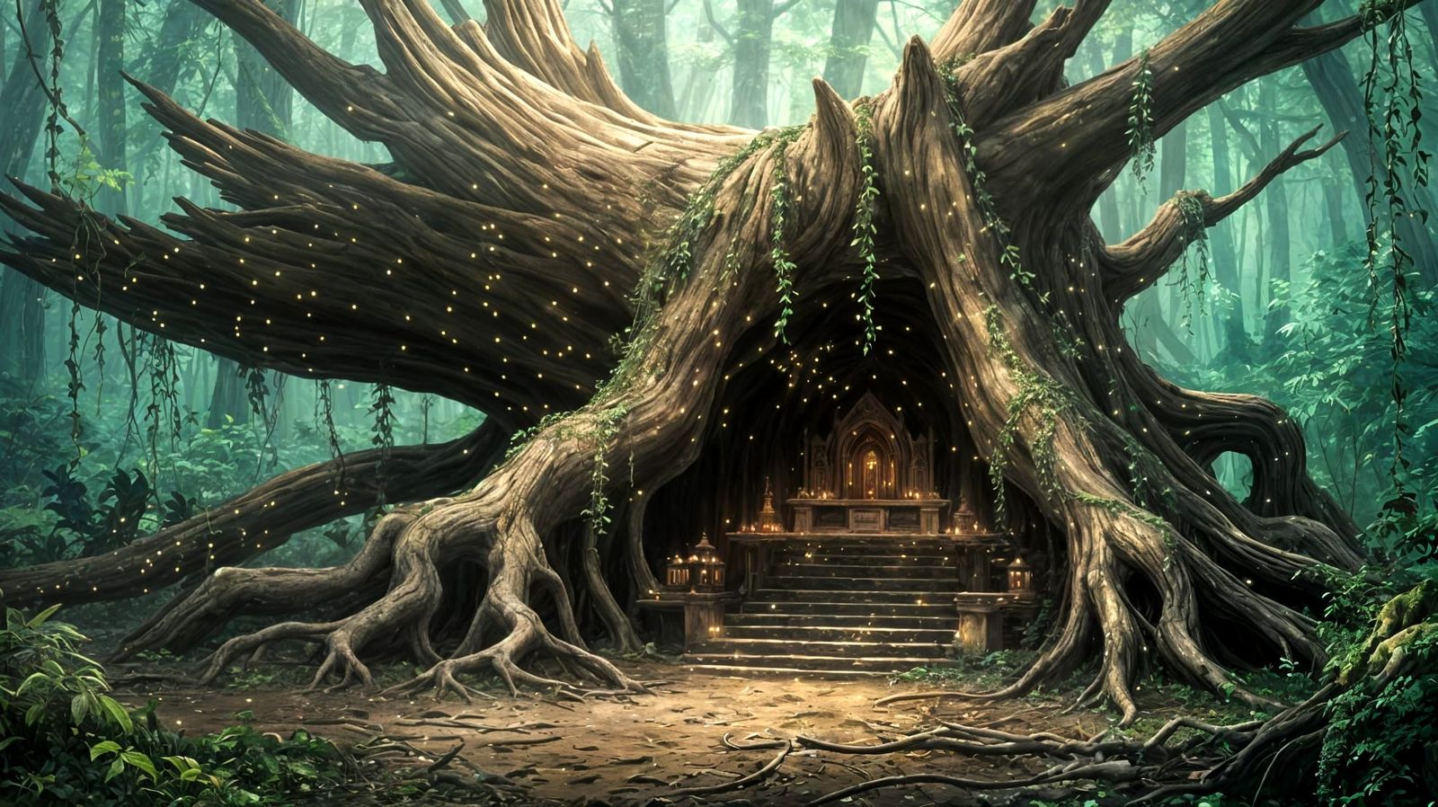 Enchanted Jungle Shrine in Bioluminescent Fantasycore Style