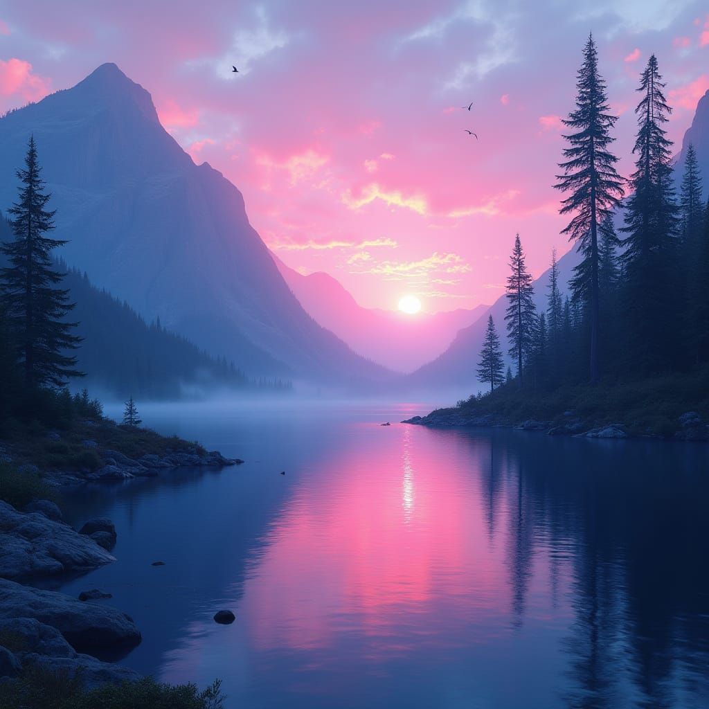 Majestic Pink and Blue Sunset Graphic Art