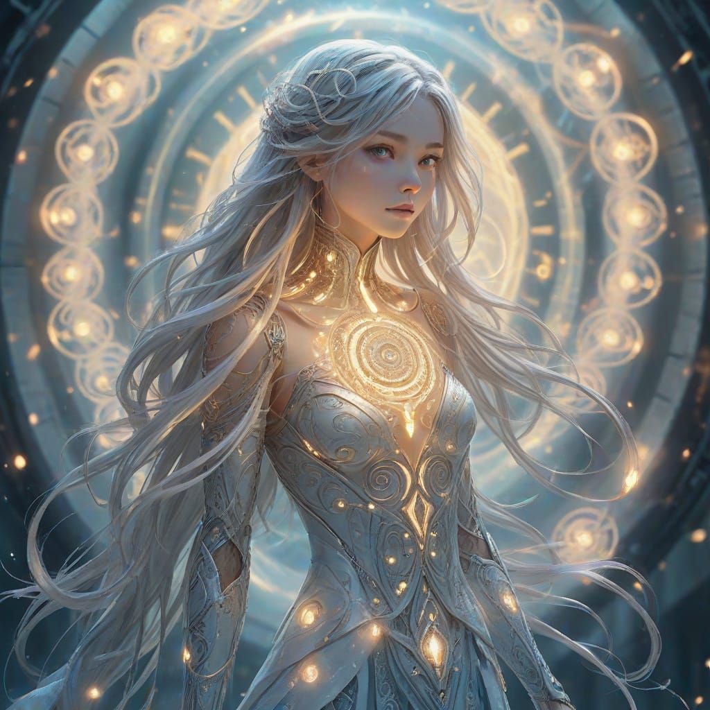 Translucent Cyborg in Portal Room, Anime Style