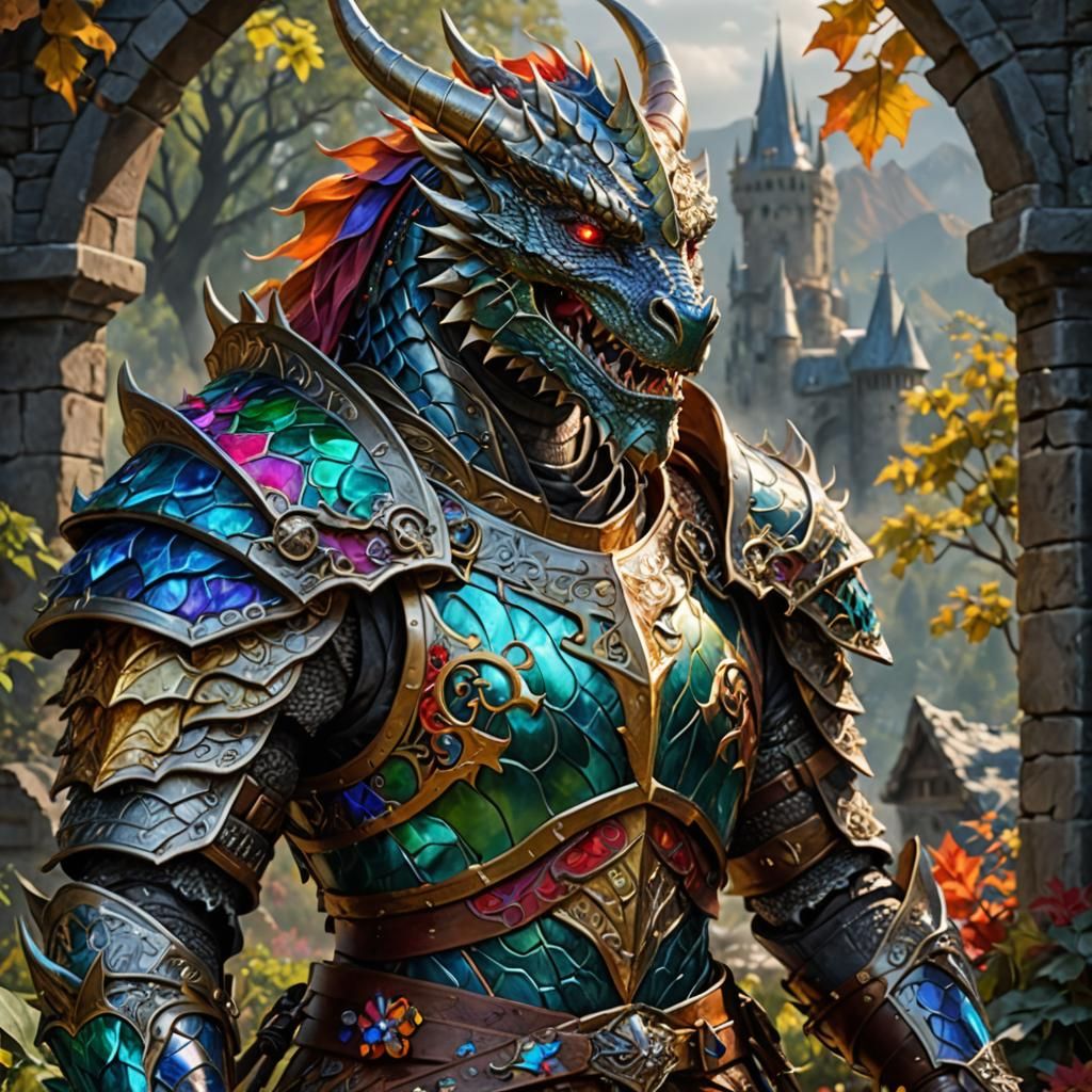 Hyperrealistic Dragon Knight in Detailed Armor