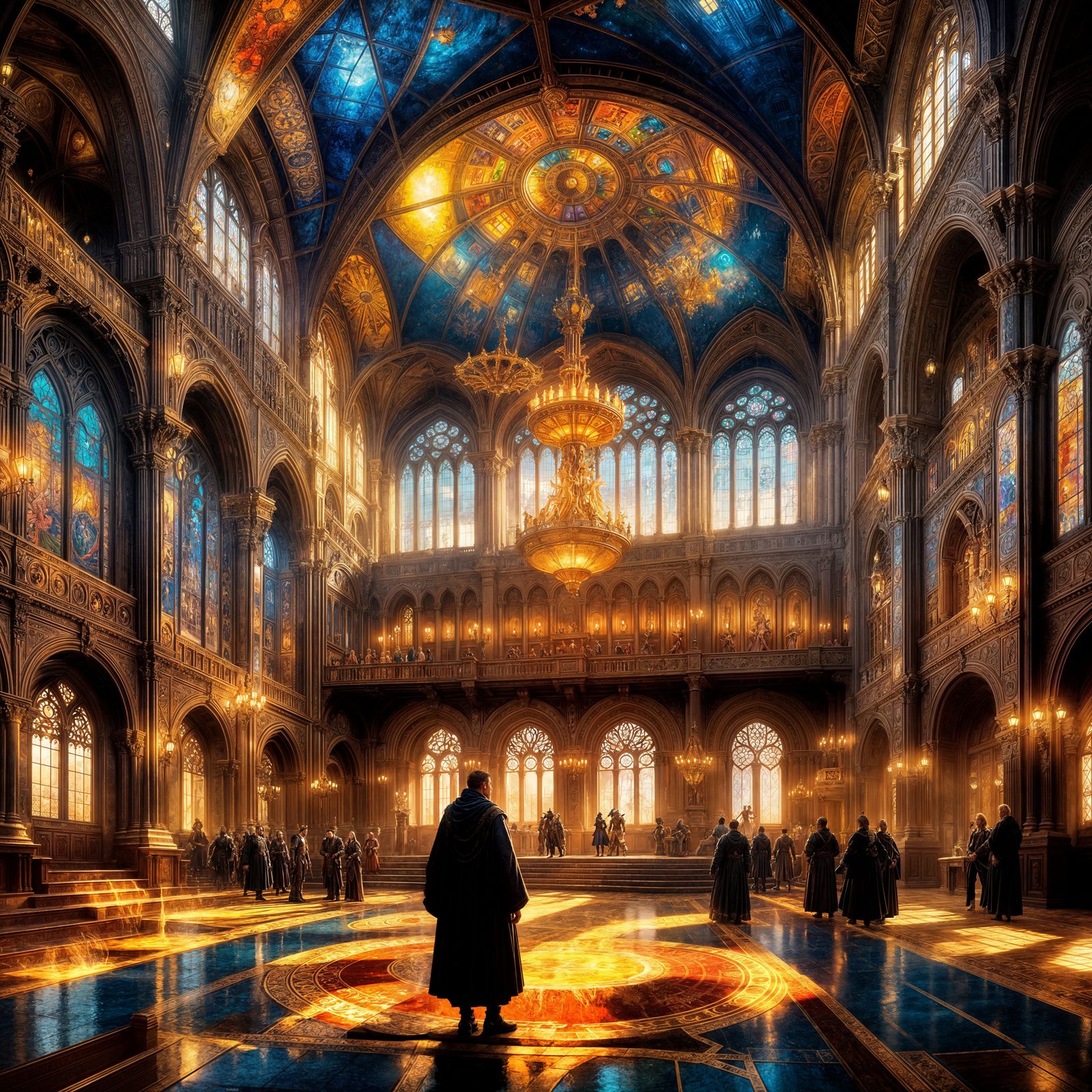 Town Hall Trial in Detailed Matte Painting Style