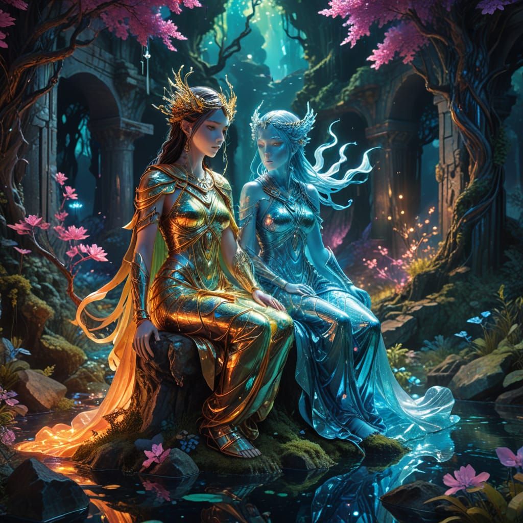 Mystical Goddesses in a Neon Fantasy Realm