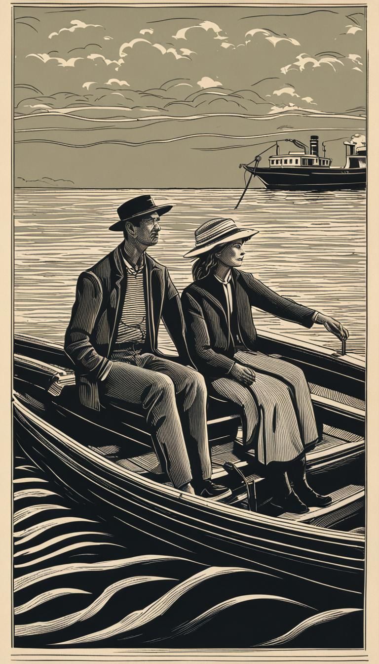 Couple in Boat: Serene Waterside Scene