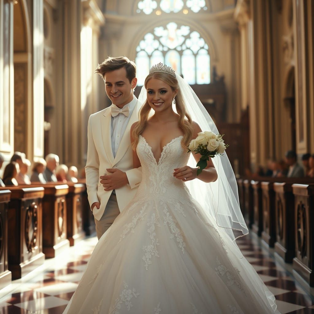 Stunning Portrait of a Handsome Young Man in Wedding Gown as...