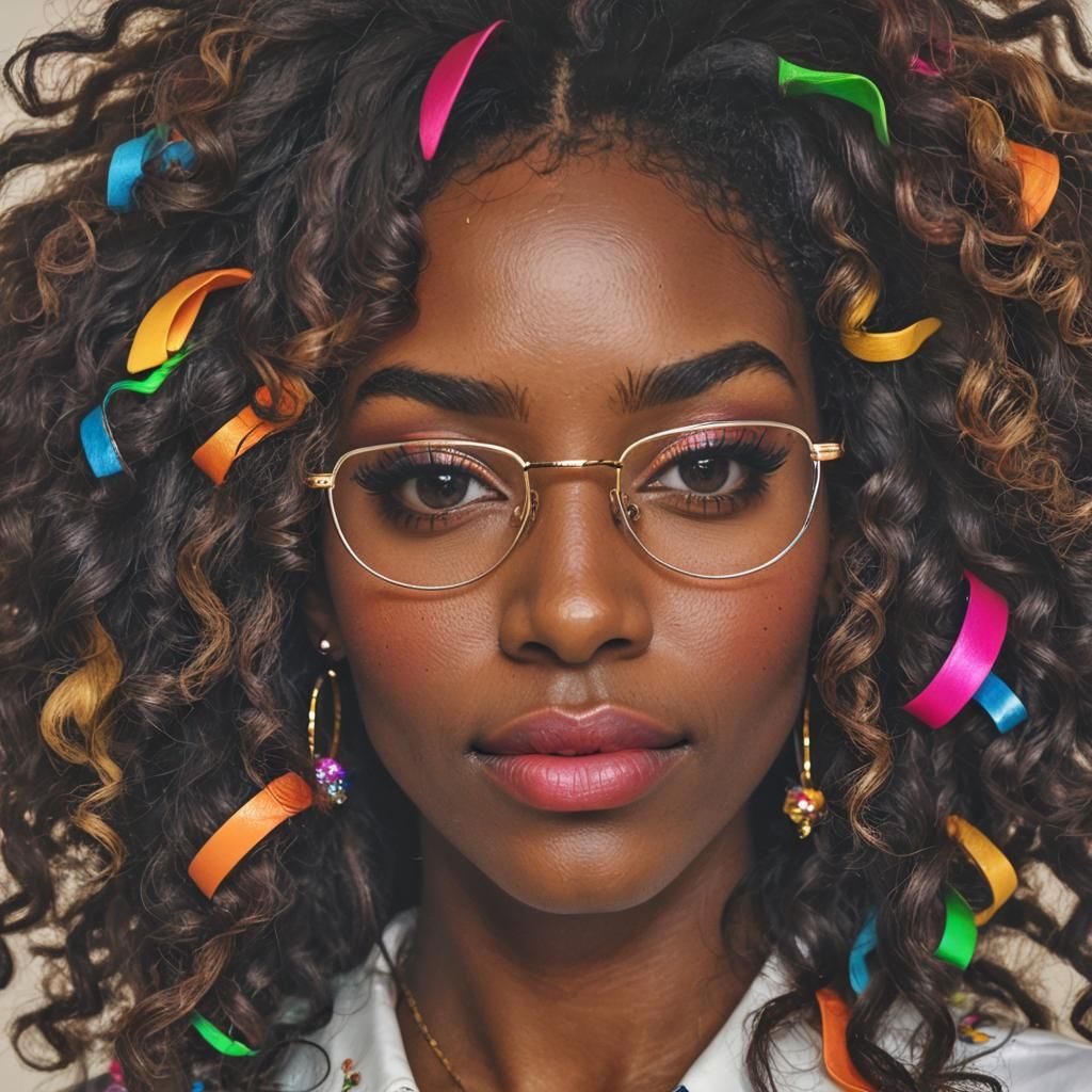 Striking Close-Up of a Woman with Colorful Hair Barrette