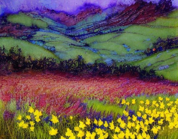 Surreal Landscape of an Enchanted Valley with Daffodils afte...