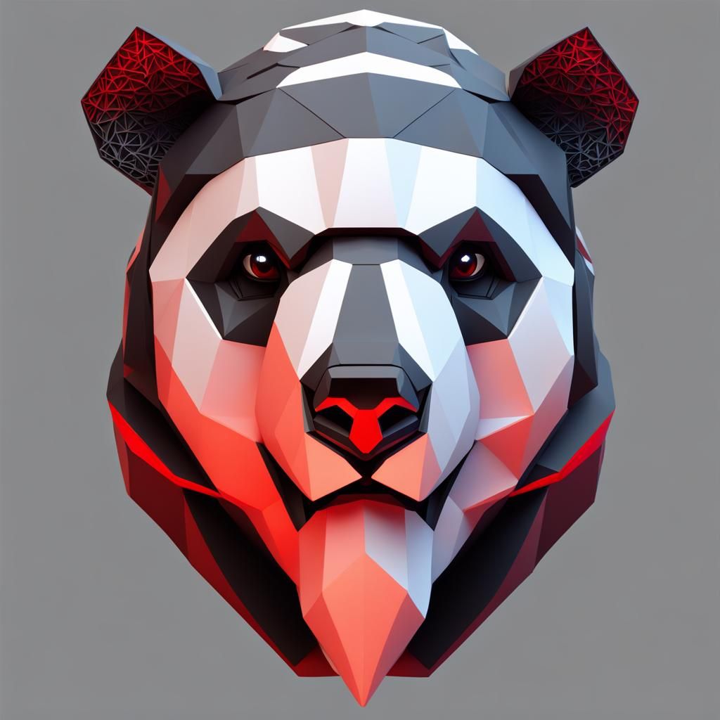 Low Poly Panda Assassin Portrait in Cyberfuturism Style