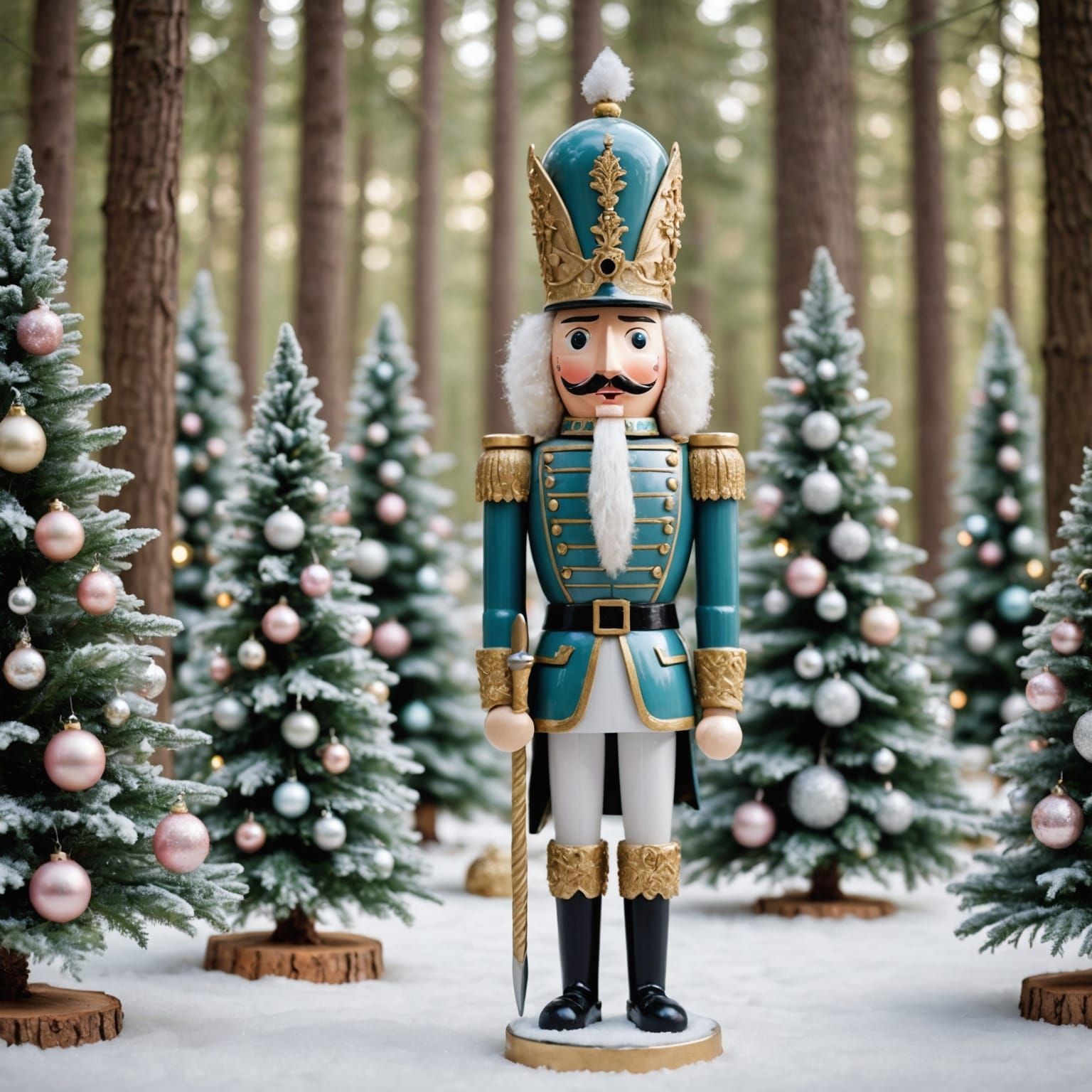 Whimsical Christmas Nutcracker Guard in Pastel Woods