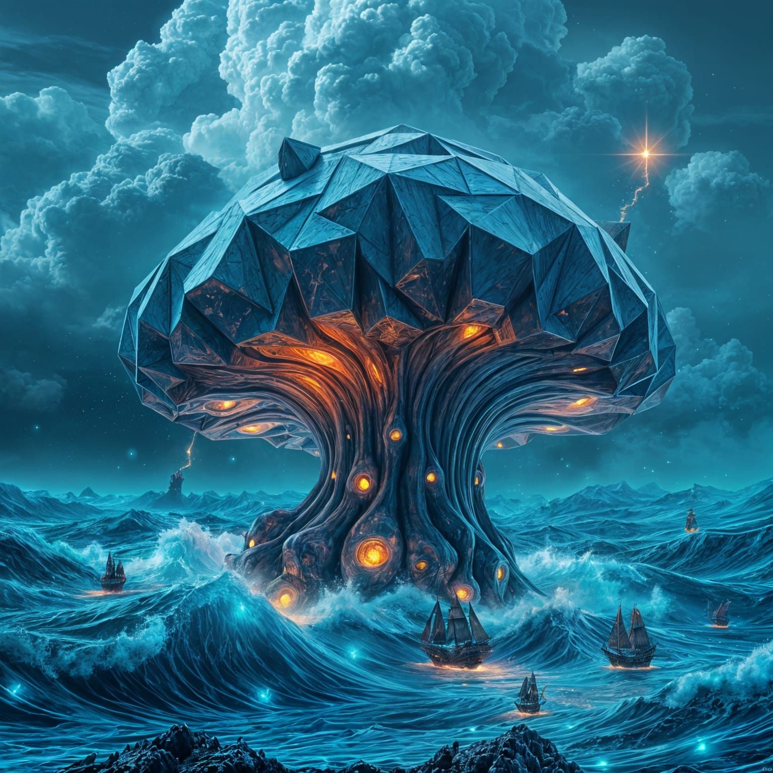 Cosmic Horror: Iridescent Bismuth Mushroom Erupts from Biolu...