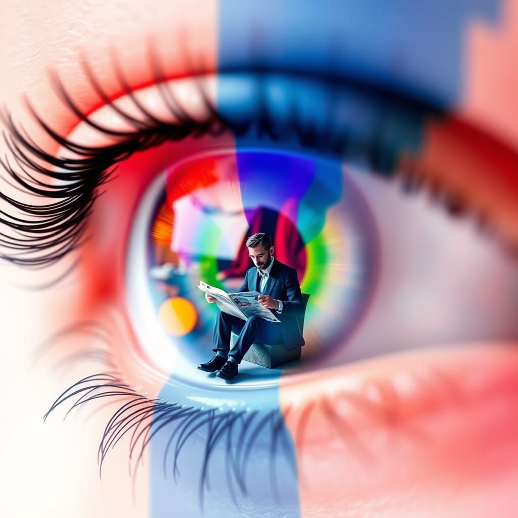 Double Exposure Eye with Man Reading Newspaper