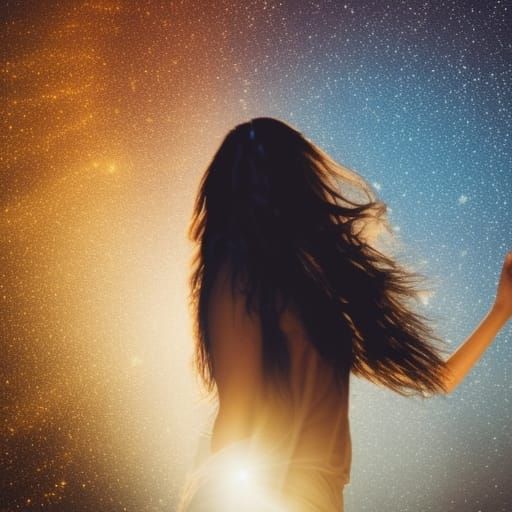 Woman Running on Cosmic Path to Heaven