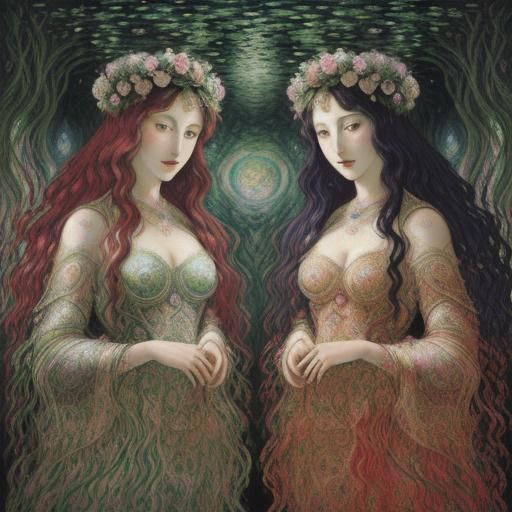 Goddesses in Expressionist Style with Fractal Colors