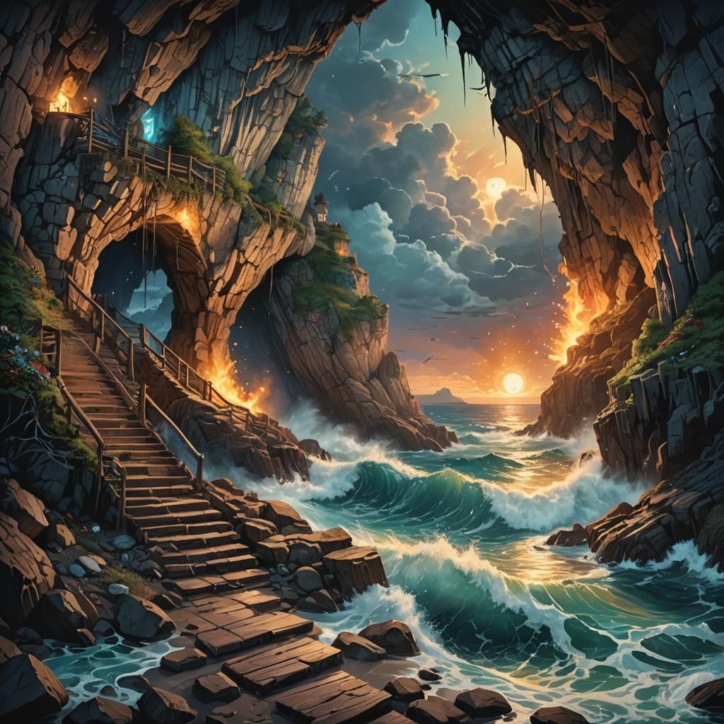 Spirits Roam Shelly Shores: Hyperrealistic Splash Art