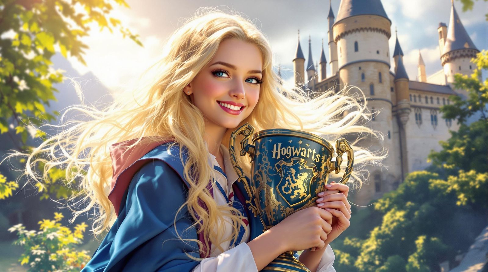 Surreal Portrait of Luna Lovegood Holding a Trophy in Sunny ...