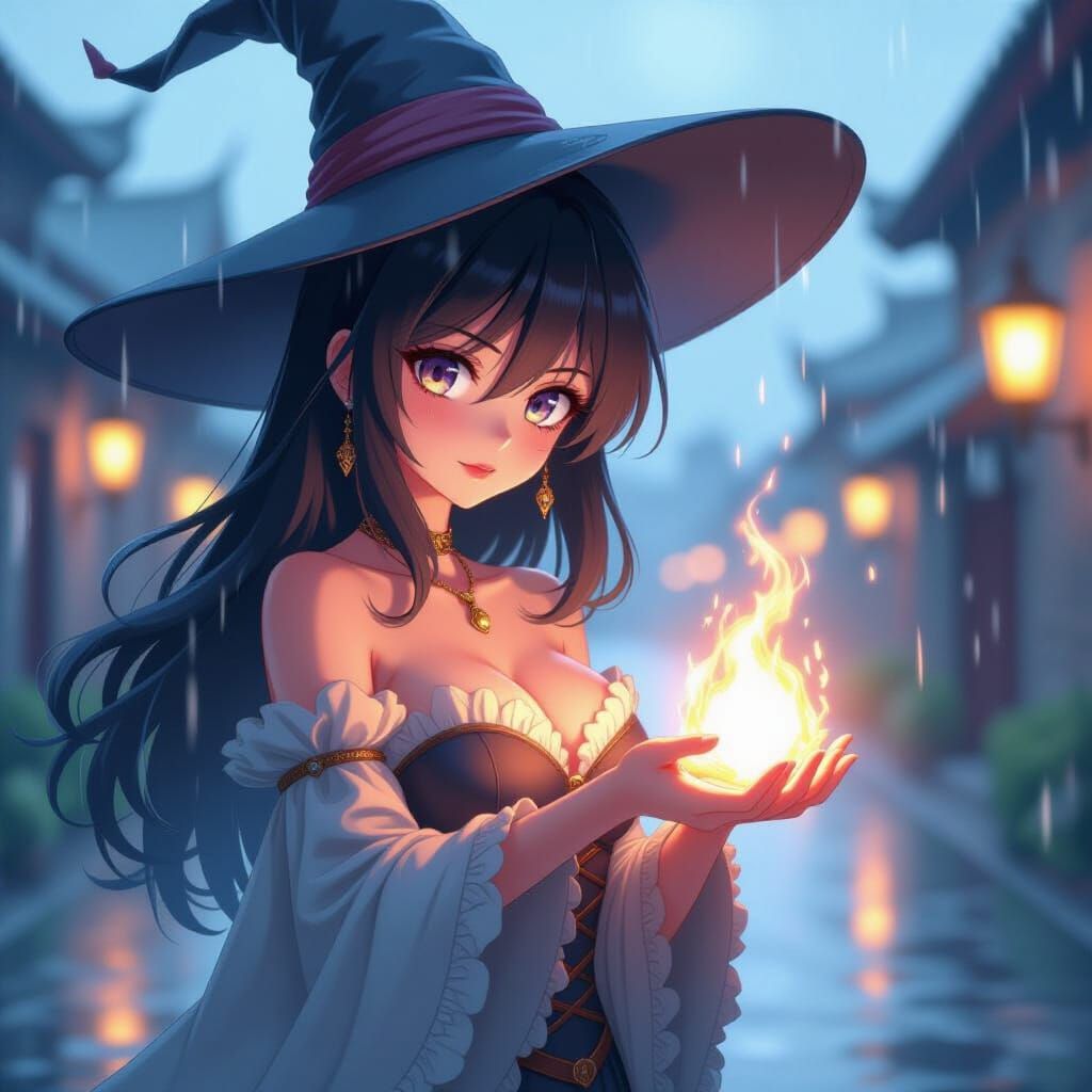 Seductive Sorceress Unleashes Rain Spell on Kingdom