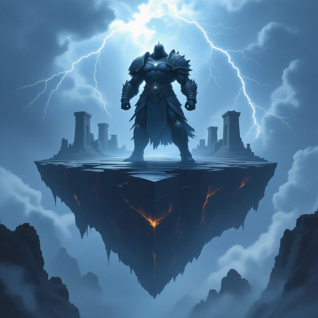 Ancient Obsidian Warrior on Floating Island