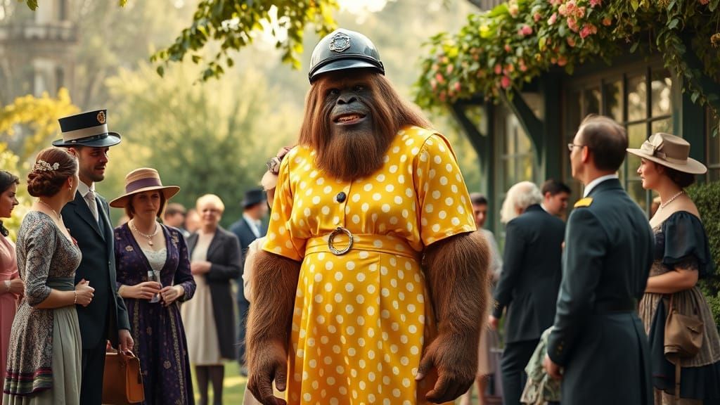 Bigfoot Police Officer at Victorian Garden Party