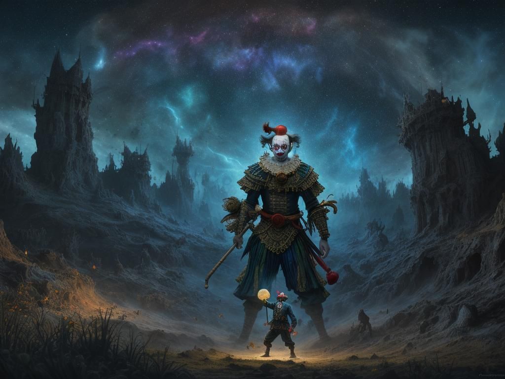 Clown's Identity Quest Under Starry Sky