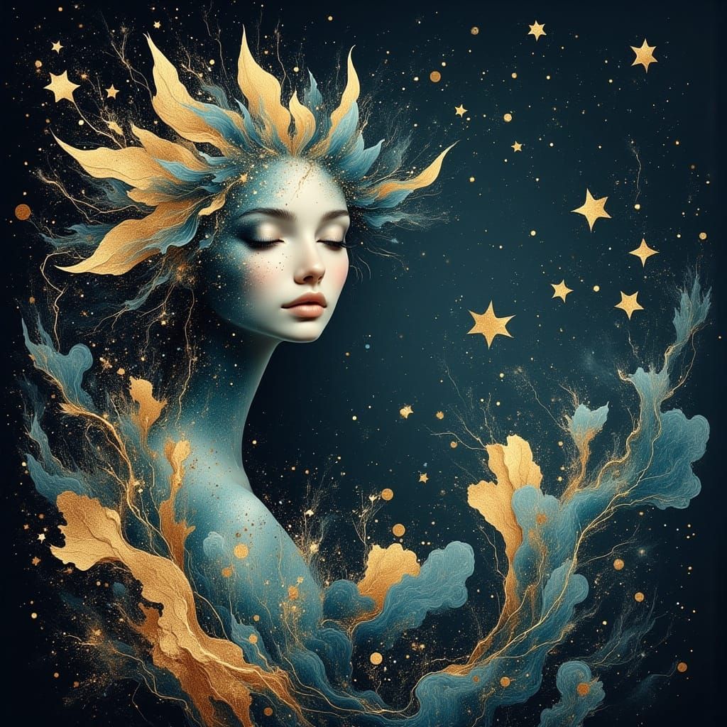 Aquarius Fantasy in Midnight Blues and Golden Stars