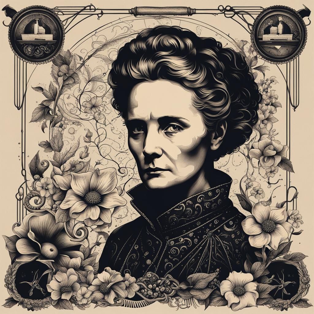 Marie Curie Tattoo Portrait: Dark and Mysterious