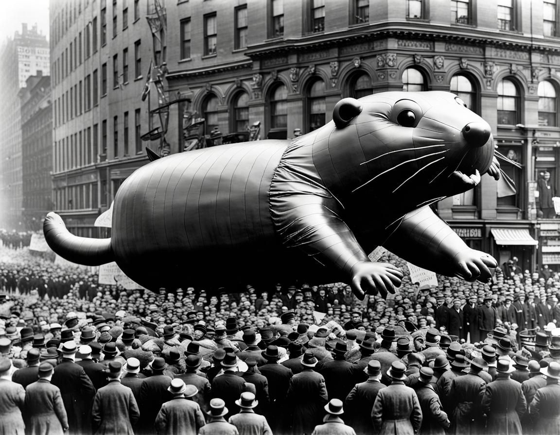 Vintage Photo of The Beaver Balloon at the Macys Thanksgiving Day Parade, 1920.