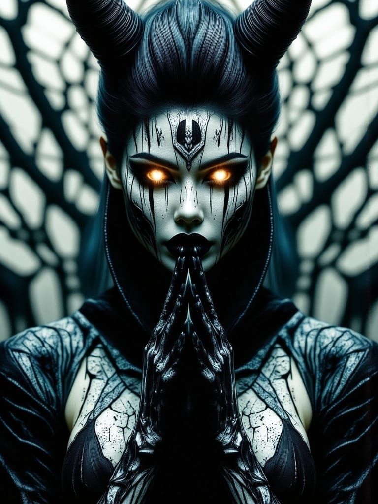 Gothic Woman with Cracked Porcelain Skin in Dark Fantasy Sty...