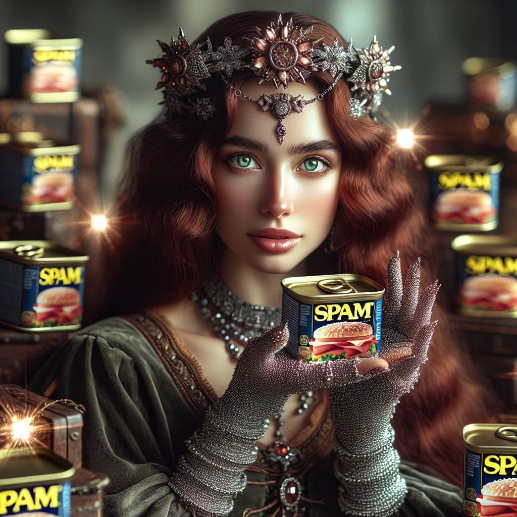 Enchanted Sorceress Holds Magical Spam Can