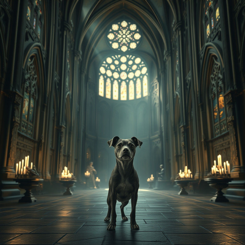 Gothic Cathedral Interior with Goth Dog in Unreal Engine 5