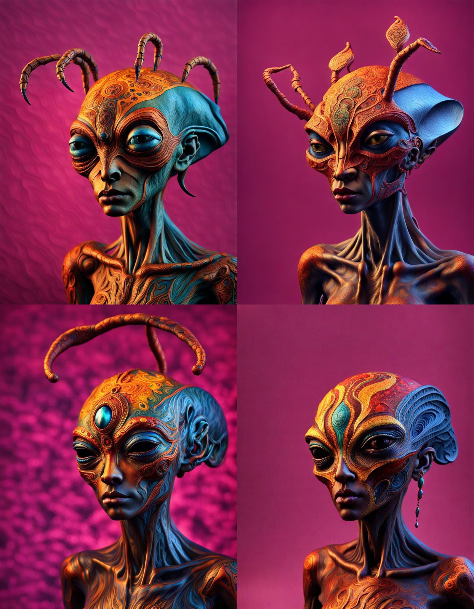 Exotic Aliens in Subdued Eldritch Lighting: Hyperrealistic