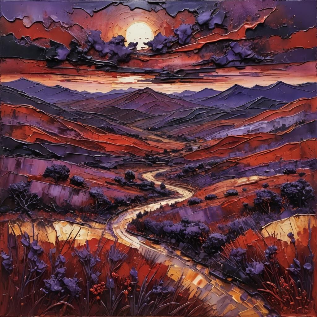 Encaustic Landscape Painting with Impasto Texture