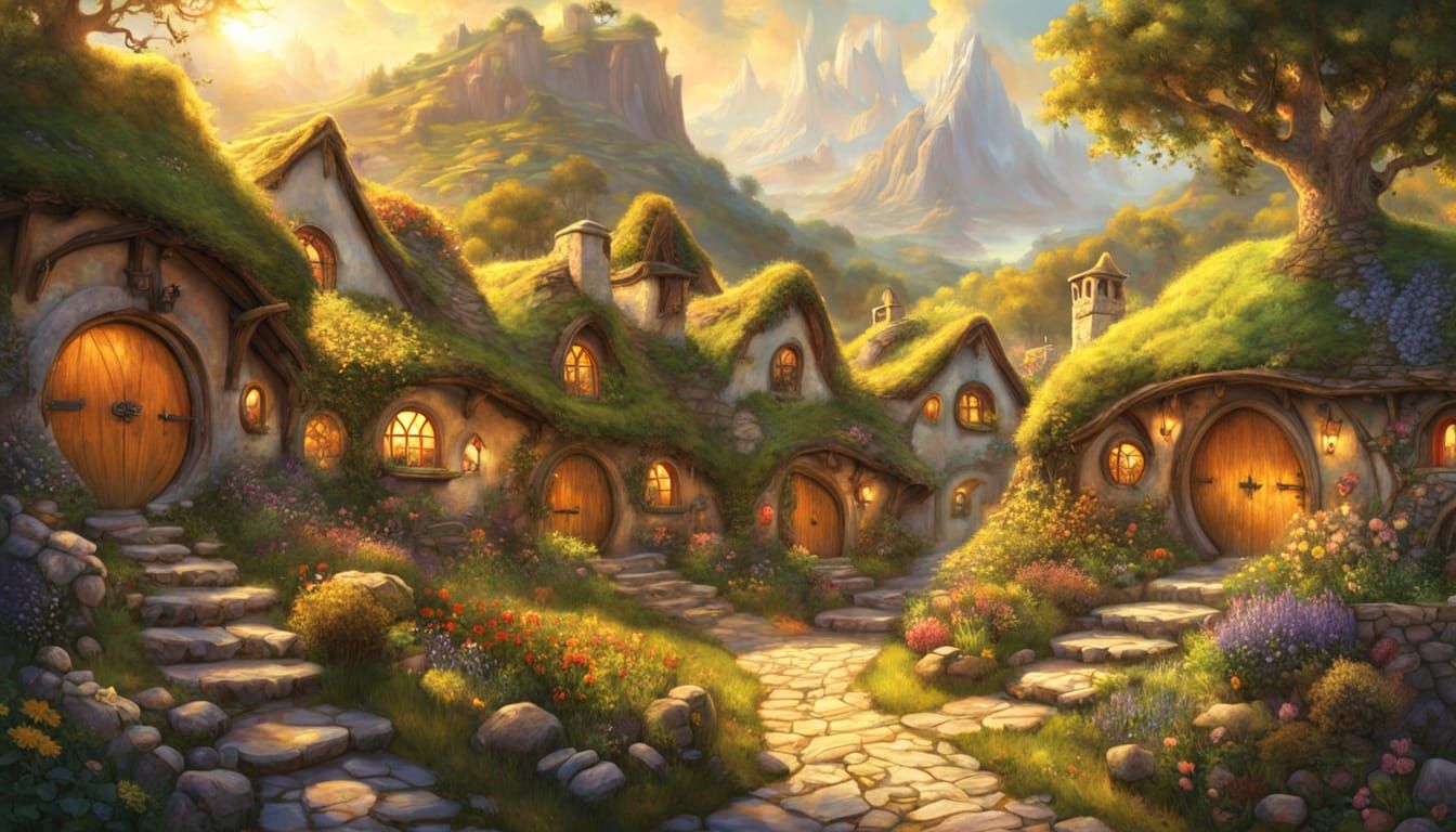 Fantasy Village in Golden Light