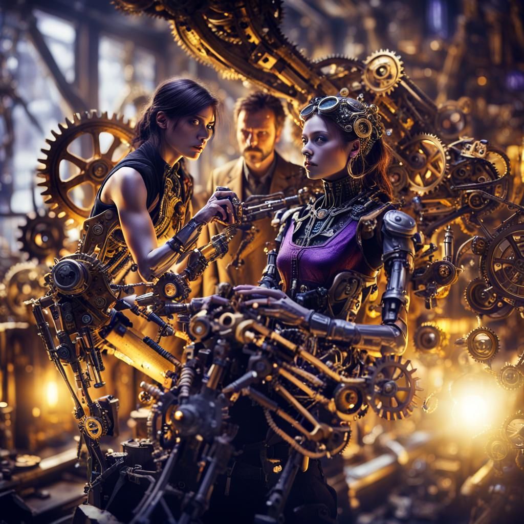 Steampunk Transformation in Dark Fantasy Art Nouveau