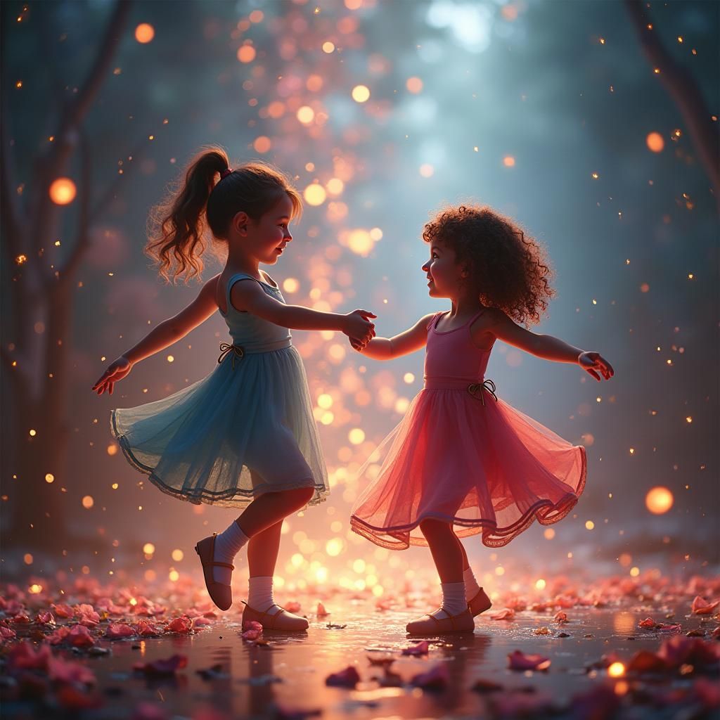 Children's Dance in a Magical Fantasy Landscape