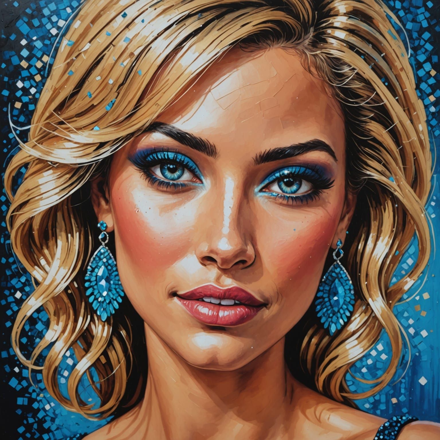 Realistic Cartoon Portrait of a Puerto Rican Woman with Glit...