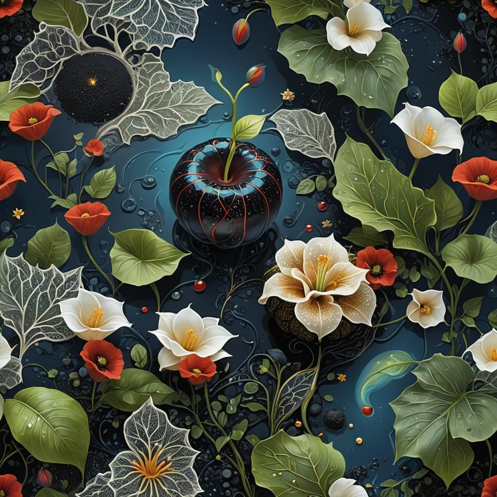 Glowing Fractal Apple in Neon Fantasy Landscape