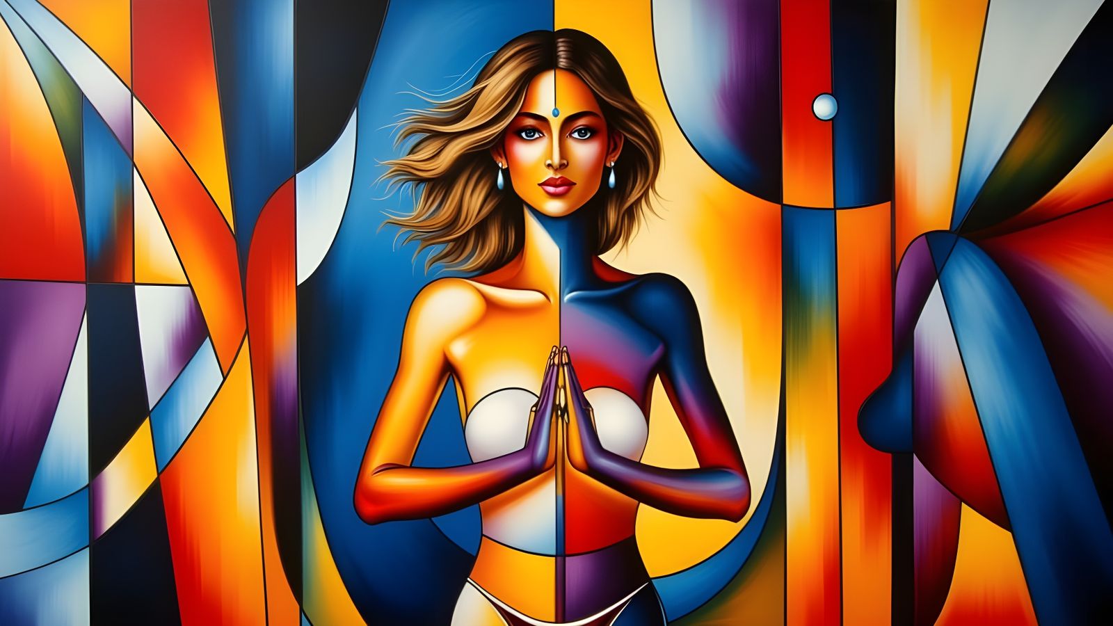 Woman's Namaste Gesture in Abstract Art