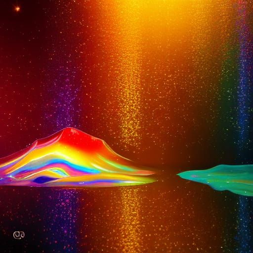 Golden Nugget with Rainbow Reflection and Glitter