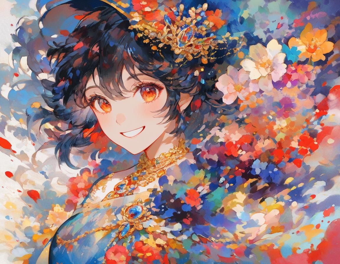 Elegant Woman in Gown with Painterly Brushstrokes