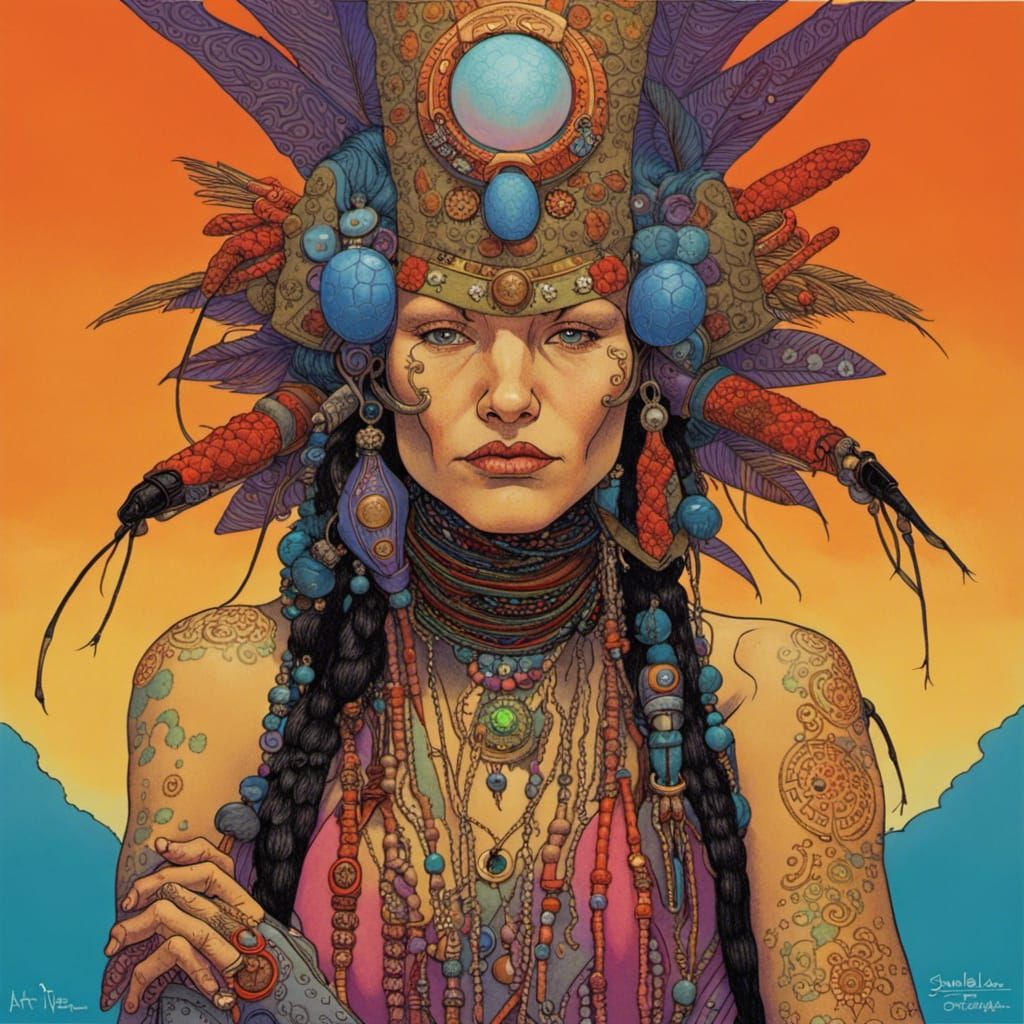 Punk Shaman Portrait in Moebius Style