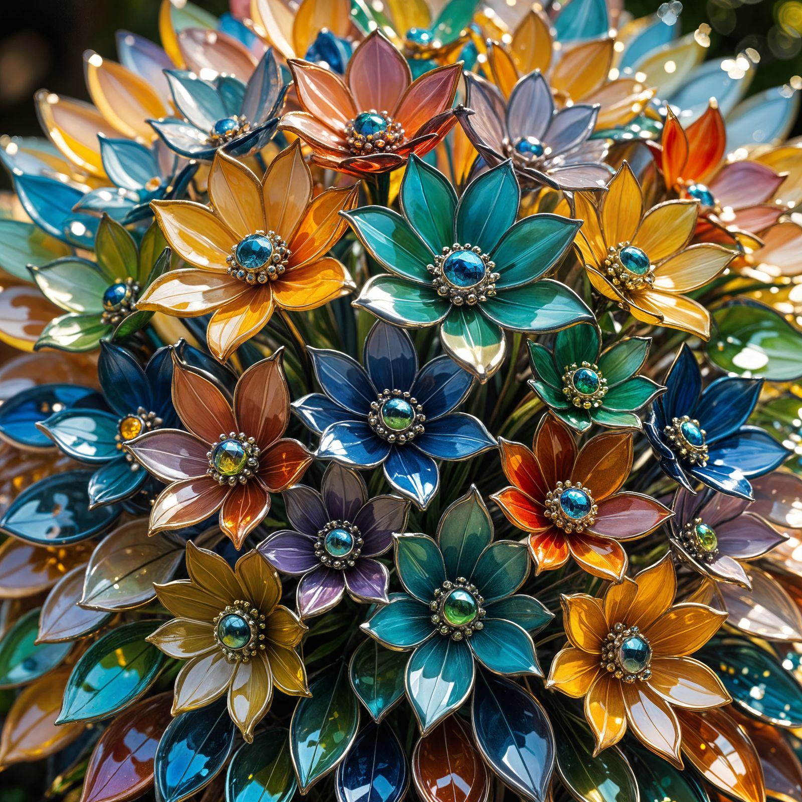 Glass Flowery Bouquet in Sunlight