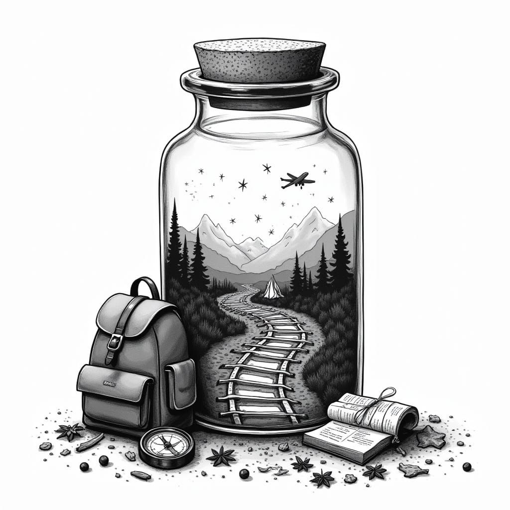 Whimsical Monochromatic Illustration with Intricate Negative...