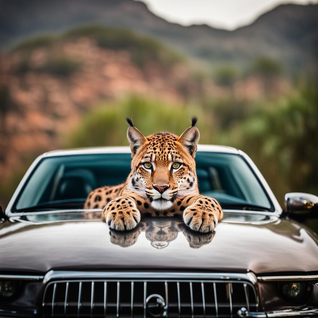 Lynx on a Jaguar Car Roof: Professional Photography