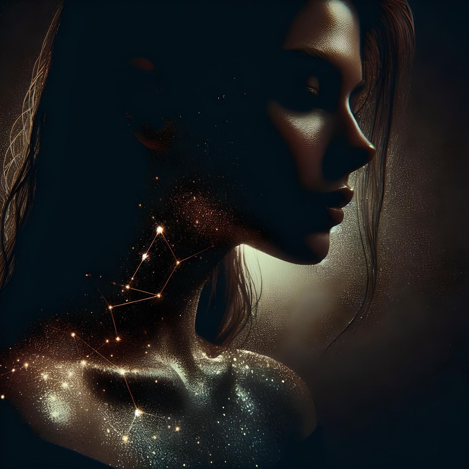 Stardust Portrait in Darkness with Constellation Aura
