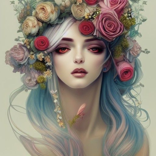 Floral God Portrait in Pastel Colors