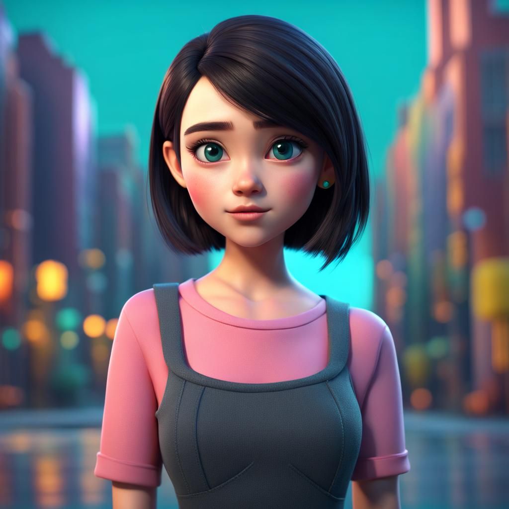 Pixar-style 3D Portrait of a Teal-Eyed Girl