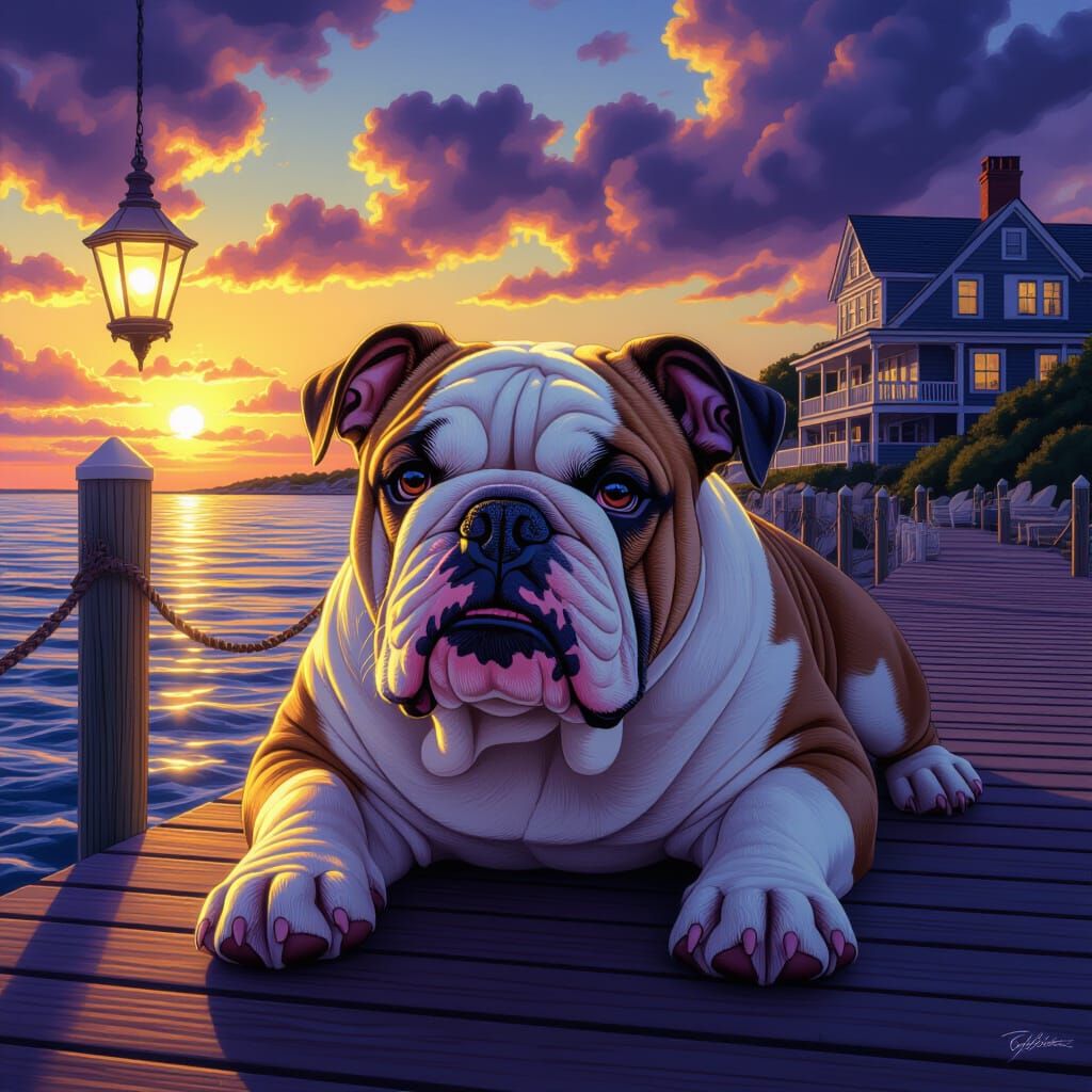 Bulldog's Vacation in Dark Fantasy Style
