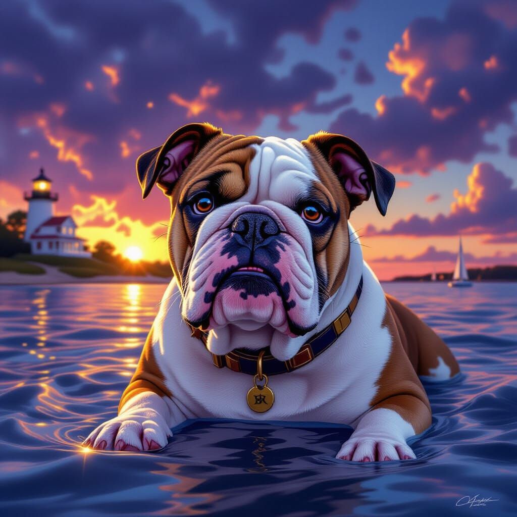 Bulldog Vacationing in Dark Fantasy Style, 8k